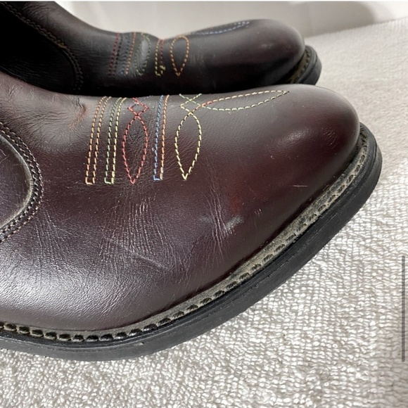 Vintage Burgundy Leather Western Style Round Toe Ankle Boots 7.5 - Picture 9 of 15